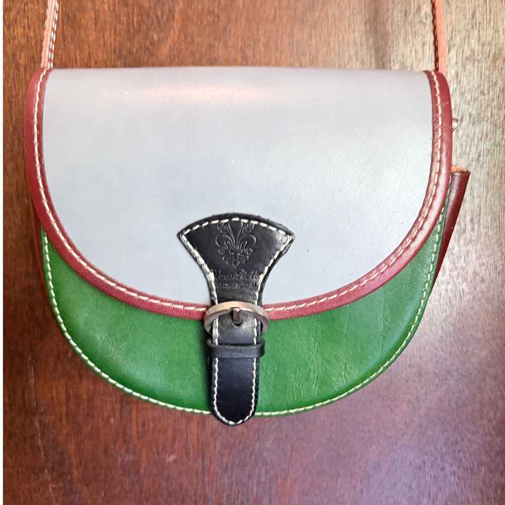 Vera Pelle Italian Leather Colorblock Saddle Crossbody Bag Green Pink Yellow